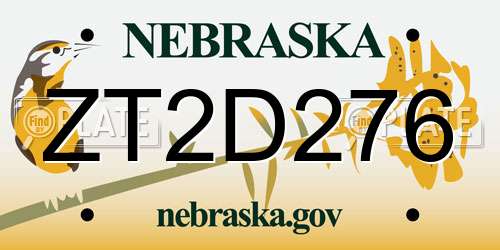 ZT2D276 Nebraska License Plate