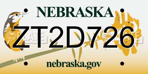 ZT2D726 Nebraska License Plate