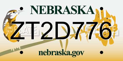 ZT2D776 Nebraska License Plate