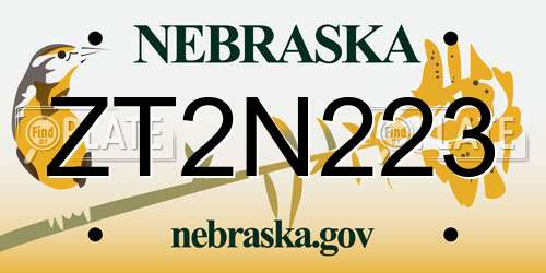 ZT2N223 Nebraska License Plate