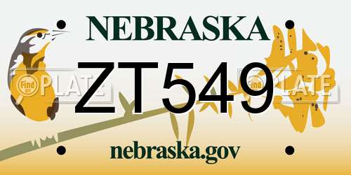 ZT549 Nebraska License Plate