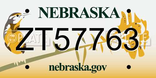 ZT57763 Nebraska License Plate