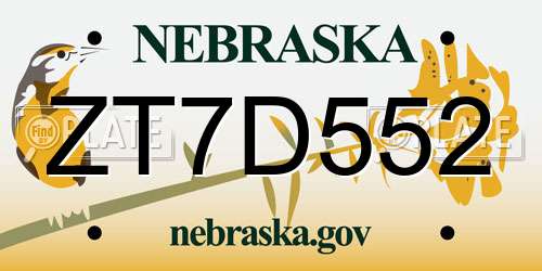 ZT7D552 Nebraska License Plate
