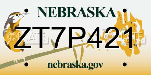 ZT7P421 Nebraska License Plate