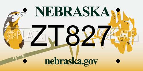 ZT827 Nebraska License Plate