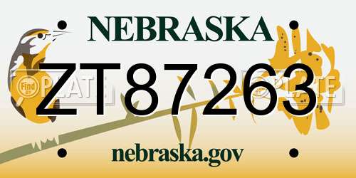 ZT87263 Nebraska License Plate
