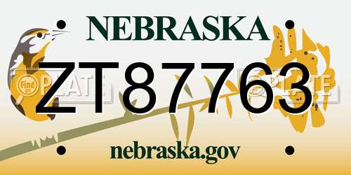 ZT87763 Nebraska License Plate