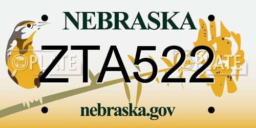 ZTA522 Nebraska License Plate