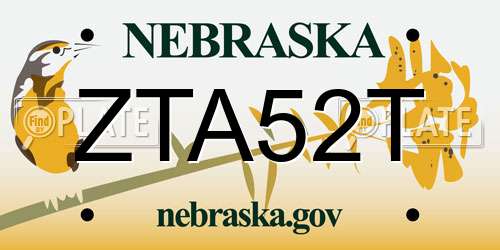 ZTA52T Nebraska License Plate