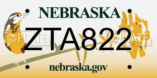 ZTA822 Nebraska License Plate