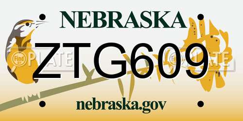ZTG609 Nebraska License Plate