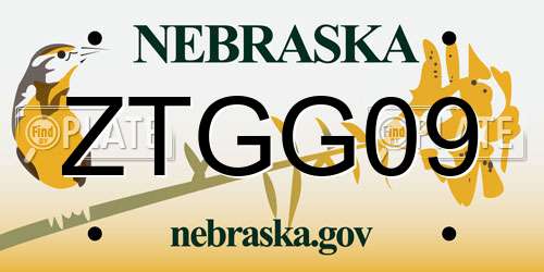 ZTGG09 Nebraska License Plate