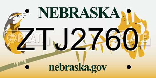 ZTJ2760 Nebraska License Plate