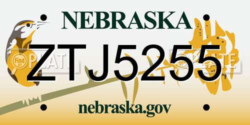 ZTJ5255 Nebraska License Plate