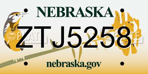 ZTJ5258 Nebraska License Plate