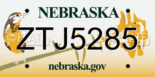 ZTJ5285 Nebraska License Plate