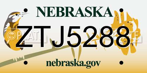 ZTJ5288 Nebraska License Plate
