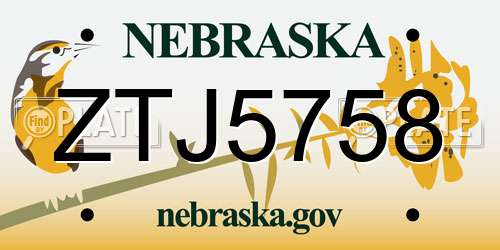 ZTJ5758 Nebraska License Plate
