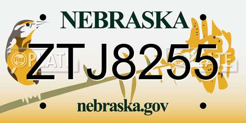 ZTJ8255 Nebraska License Plate