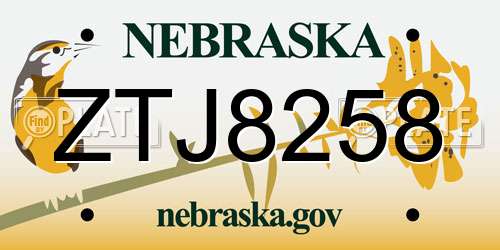 ZTJ8258 Nebraska License Plate