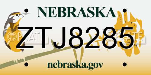 ZTJ8285 Nebraska License Plate
