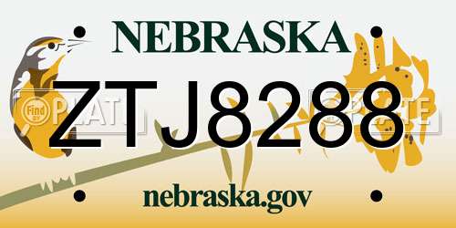 ZTJ8288 Nebraska License Plate