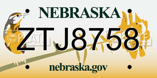 ZTJ8758 Nebraska License Plate