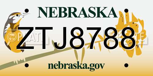 ZTJ8788 Nebraska License Plate