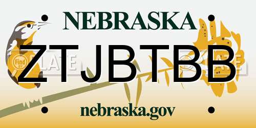ZTJBTBB Nebraska License Plate