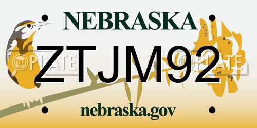 ZTJM92 Nebraska License Plate