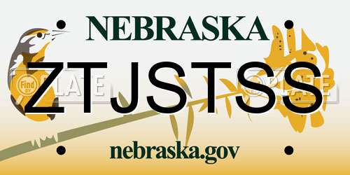 ZTJSTSS Nebraska License Plate