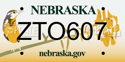 ZTO607 Nebraska License Plate