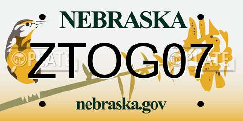 ZTOG07 Nebraska License Plate