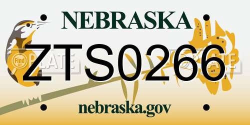 ZTS0266 Nebraska License Plate