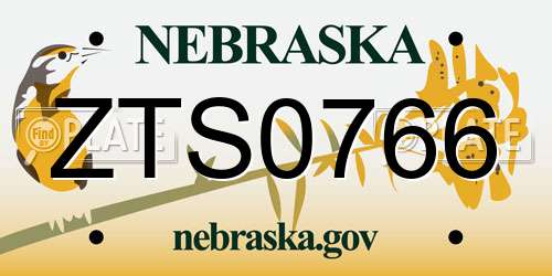 ZTS0766 Nebraska License Plate