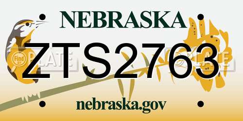 ZTS2763 Nebraska License Plate