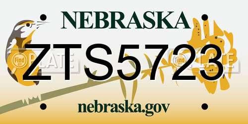 ZTS5723 Nebraska License Plate