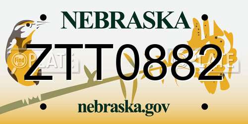 ZTT0882 Nebraska License Plate