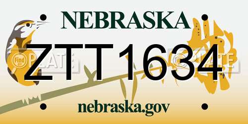 ZTT1634 Nebraska License Plate