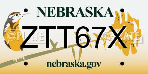ZTT67X Nebraska License Plate
