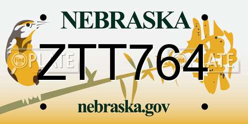 ZTT764 Nebraska License Plate