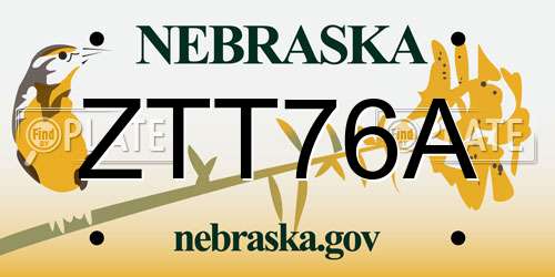 ZTT76A Nebraska License Plate