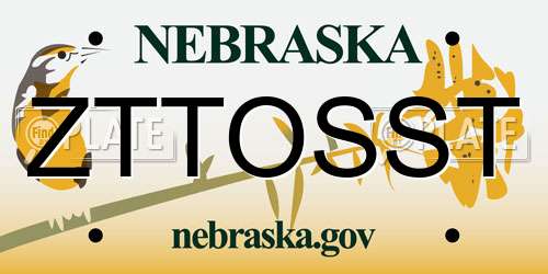 ZTTOSST Nebraska License Plate