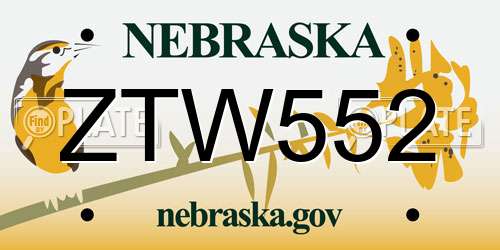 ZTW552 Nebraska License Plate