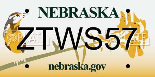 ZTWS57 Nebraska License Plate