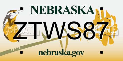 ZTWS87 Nebraska License Plate