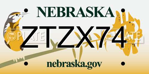 ZTZX74 Nebraska License Plate