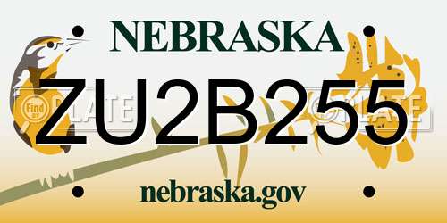 ZU2B255 Nebraska License Plate