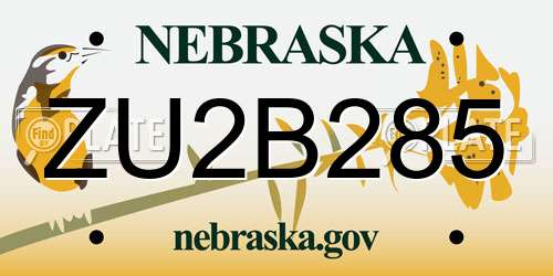 ZU2B285 Nebraska License Plate