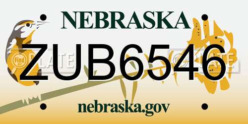 ZUB6546 Nebraska License Plate